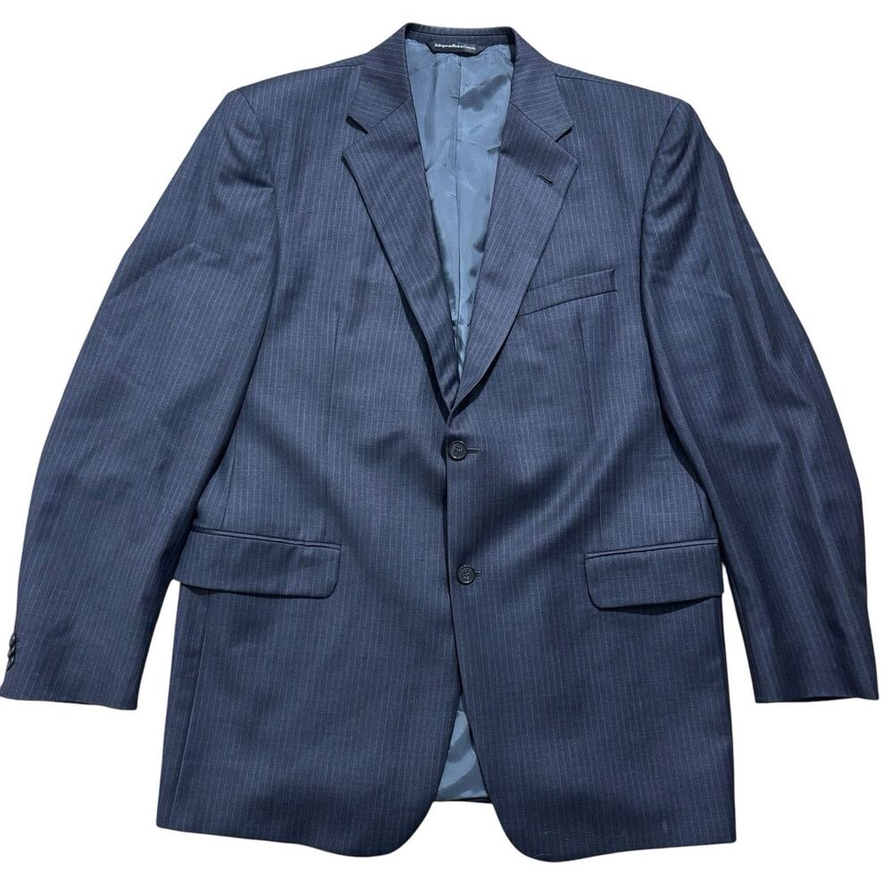 Coppley Bespoke Blazer Sport Coat Mens 44L Gray Striped Jacket 100% Wool